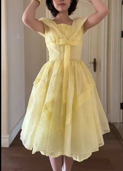 Retro Gelbes A-Linien-Modekleid ED02217
