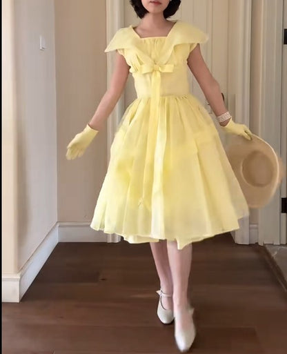 Retro Gelbes A-Linien-Modekleid ED02217