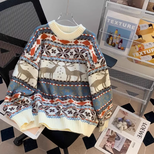 Christmas Fair Isle Vintage Deer Jacquard Sweater ED0221