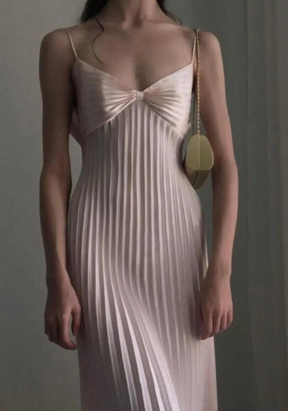 Light Champagne Spaghetti Straps Guest Dresses Sheath Pleated Chiffon Fashion Prom Dress with Backless ED02223