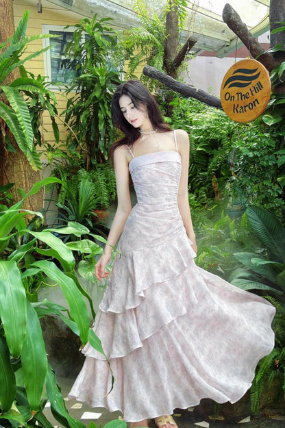 Fairytale Pink Spaghetti Straps Chiffon Ruffles Layered Fashion Prom Dresses ED02230