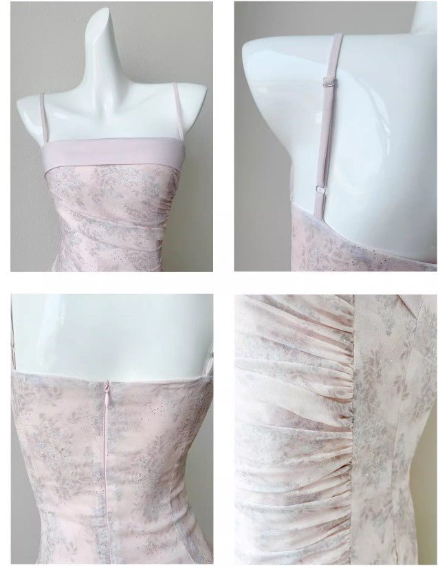 Fairytale Pink Spaghetti Straps Chiffon Ruffles Layered Fashion Prom Dresses ED02230