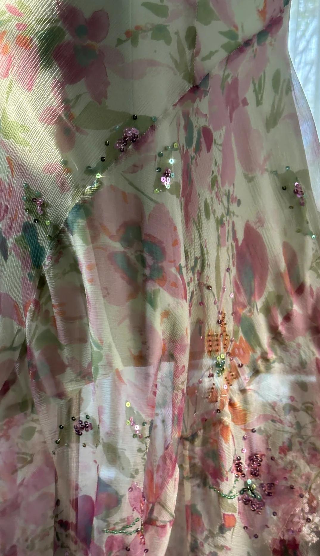 Gentle Printed Chiffon Sequin Mermaid Formal Dresses Spaghetti Strap Vintage Evening Dress