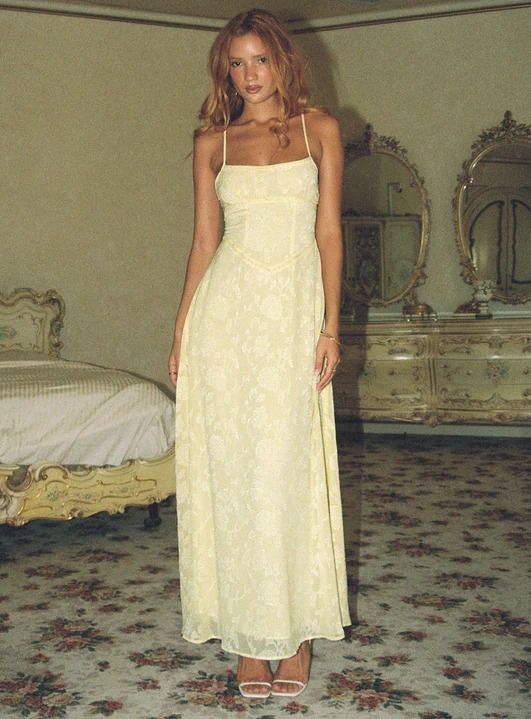 Butter Yellow Fashion Dress Spaghetti Straps Lace Sheath Prom Dresses ED02236