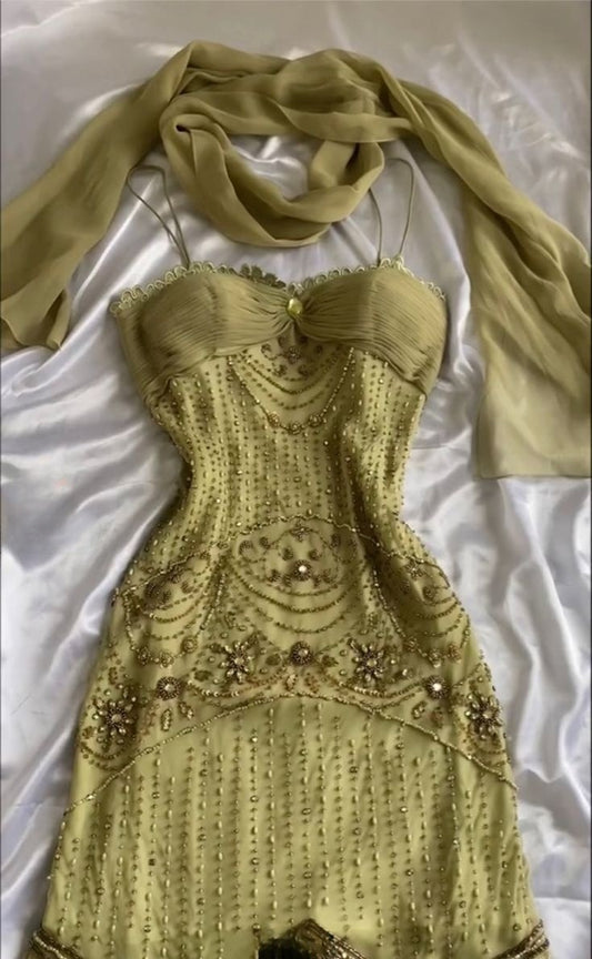 Vintage Spaghettiträger Meerjungfrau Spitze Chiffon Ballkleider mit Perlenbesatz ED02241
