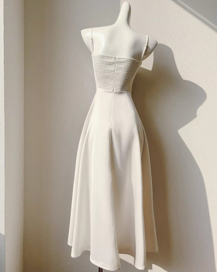 Robe de mariée trapèze en satin à bretelles fines, couleur champagne clair, élégante, pour les invités de mariage, ED02244