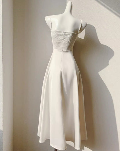 Robe de mariée trapèze en satin à bretelles fines, couleur champagne clair, élégante, pour les invités de mariage, ED02244