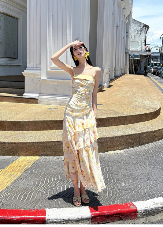 Robe sirène à bretelles spaghetti et volants, tenue de soirée tendance, ED02250