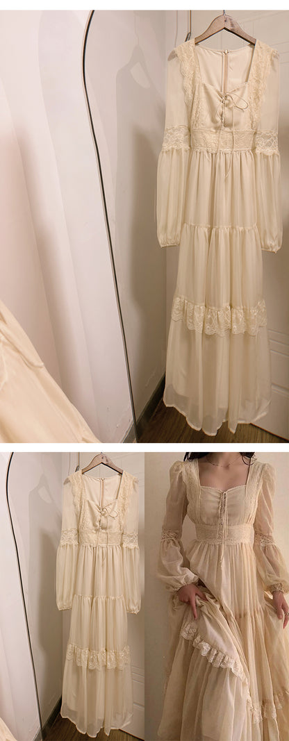 Vintage Palace Stil Spitze Chiffon Ballkleider Märchen Geburtstag Abendkleider ED02251