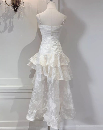 Süßes, helles Apricot-Chiffon-Kleid mit Spaghettiträgern und Rüschen, Hi-Lo-Ausschnitt, Geburtstagsparty, ED02253