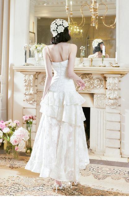 Süßes, helles Apricot-Chiffon-Kleid mit Spaghettiträgern und Rüschen, Hi-Lo-Ausschnitt, Geburtstagsparty, ED02253
