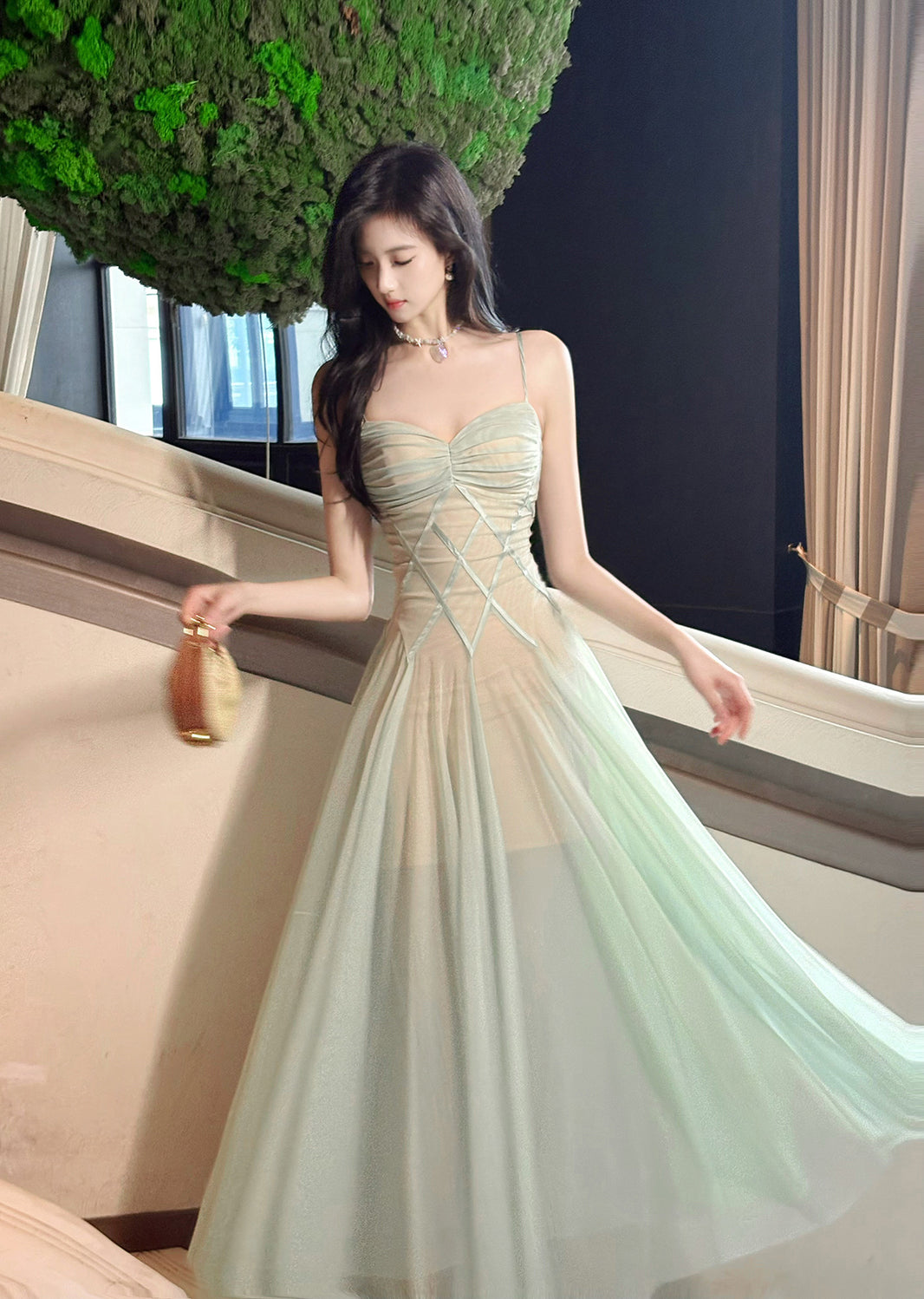 Gorgeous Strapless A Line Birthday Party Dress,Light Green Tulle Sequins Evening Dress Y8713