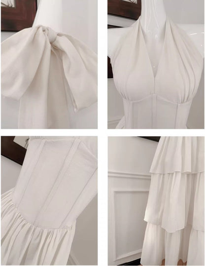Süßes Neckholder-Partykleid aus Chiffon mit mehreren Lagen in A-Linie in Weiß ED02257