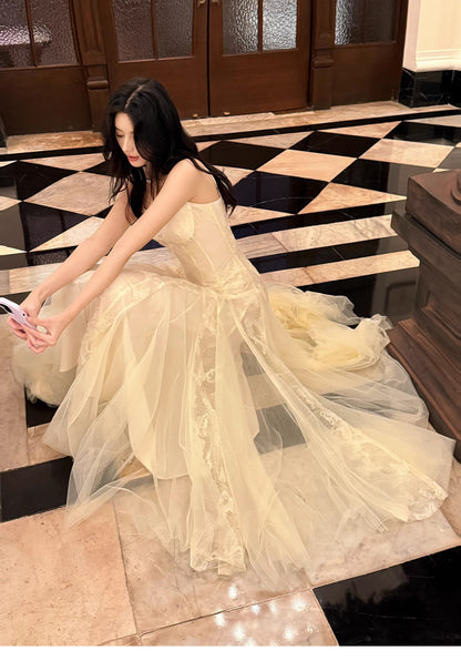 Sweet Light Apricot Spaghetti Straps Tulle A-Line Birthday Prom Dresses ED02260