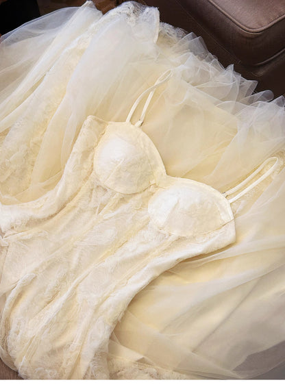 Süßes, helles Apricot-Trägerkleid aus Tüll in A-Linie mit Spaghettiträgern, Geburtstags- und Ballkleid ED02260