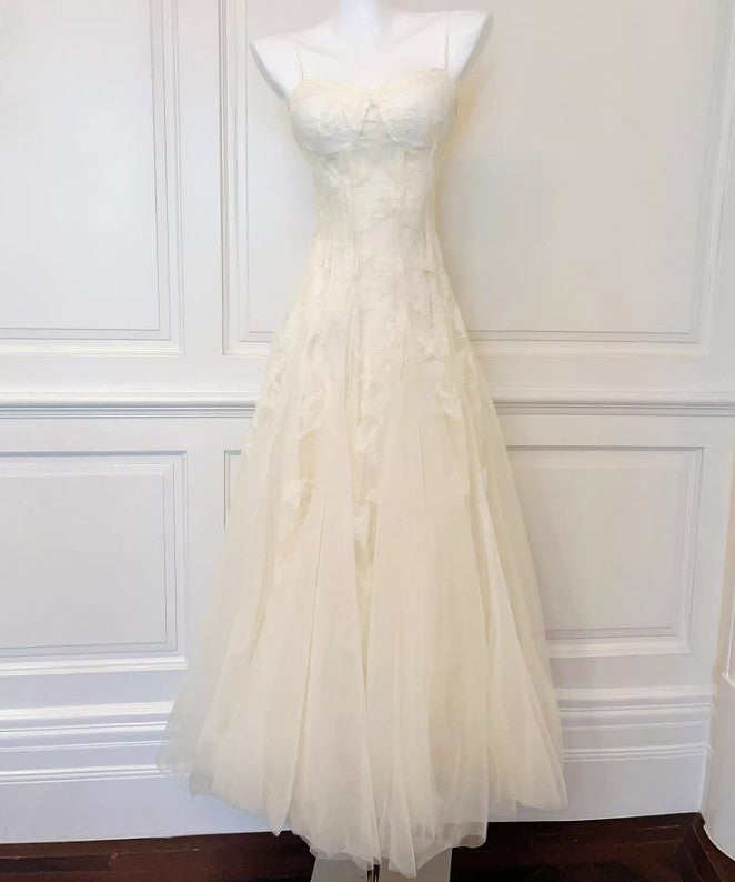 Süßes, helles Apricot-Trägerkleid aus Tüll in A-Linie mit Spaghettiträgern, Geburtstags- und Ballkleid ED02260