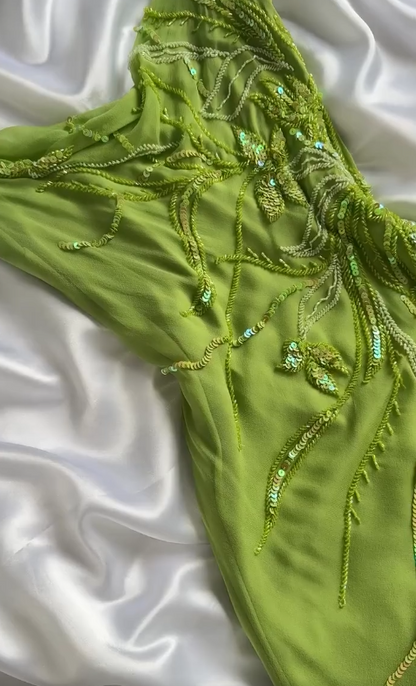 Fairytale Bud Green Sheath Short Prom Dresses Chiffon Beaded Backless Party Dress 