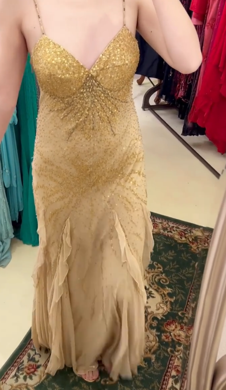 Superbe robe de bal sirène en mousseline de soie à bretelles spaghetti et perles, robe de soirée vintage ED02293