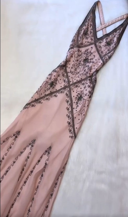 Retro V-Ausschnitt Chiffon Etuikleid Perlenbesetzt Ballkleider ED02297