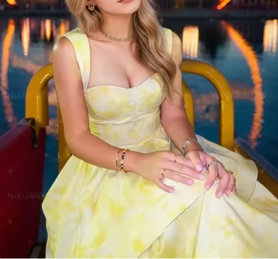 Sweet Butter Yellow Sweetheart Neck A-Line Jacquard Satin Layered Long EvaFashionDress Sweet Butter Yellow Sweetheart Neck A-Line Jacquard Satin Layered Long EvaFashionDress