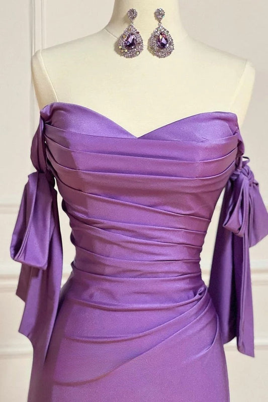 Mode Lila Schatz Satin Plissee Mantel Silt Ballkleider Elegante Formale Abendkleider ED02300