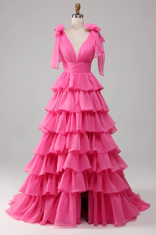 Wunderschönes goldenes Ballkleid mit V-Ausschnitt, Glitzer-Satin und mehreren Lagen in A-Linie, süßes formelles Abendkleid ED02302