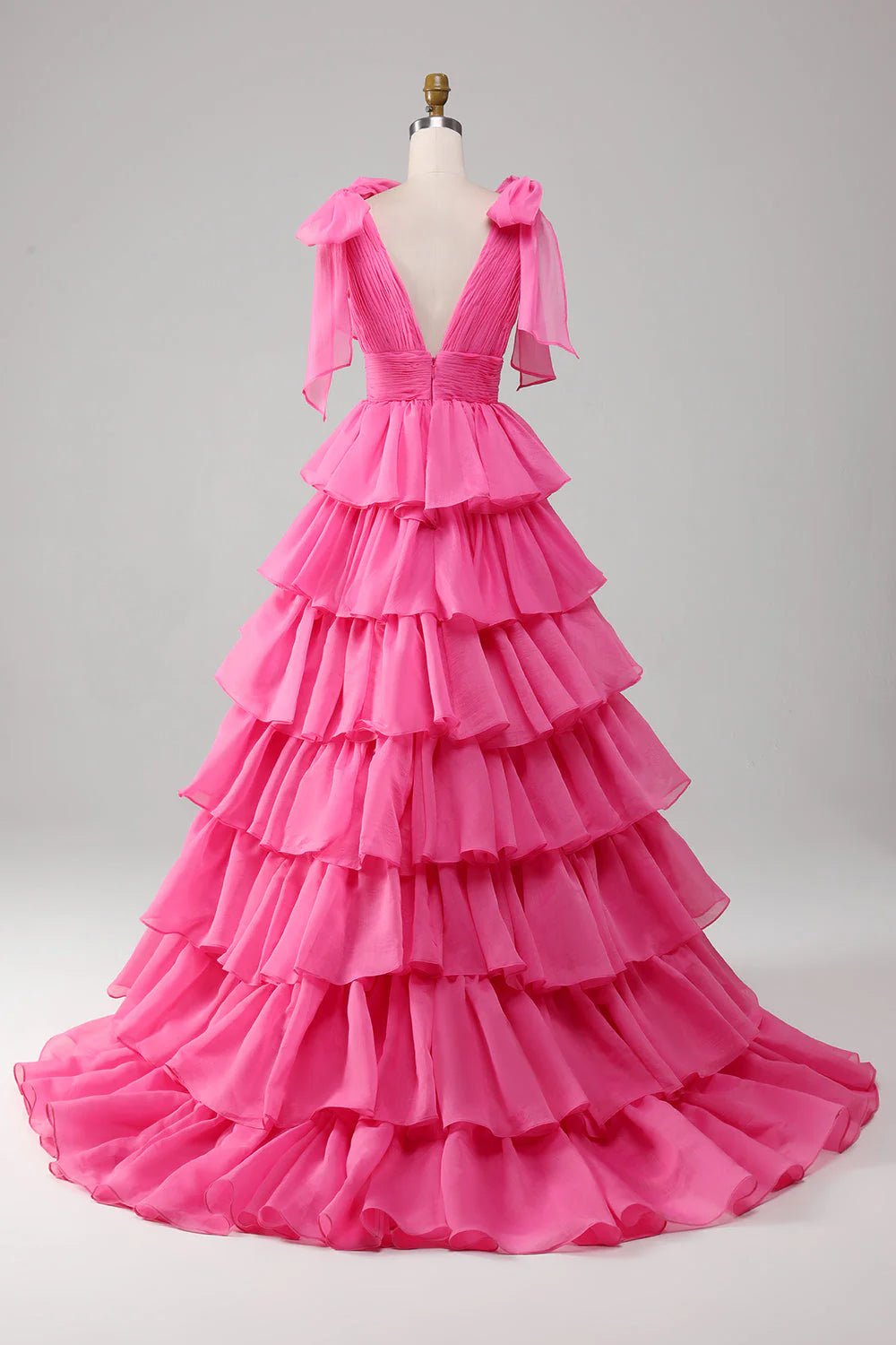 Gorgeous Gold V-neck Glitter Satin Layered A-Line Prom Dresses Sweet Formal Evening Dress  ED02302