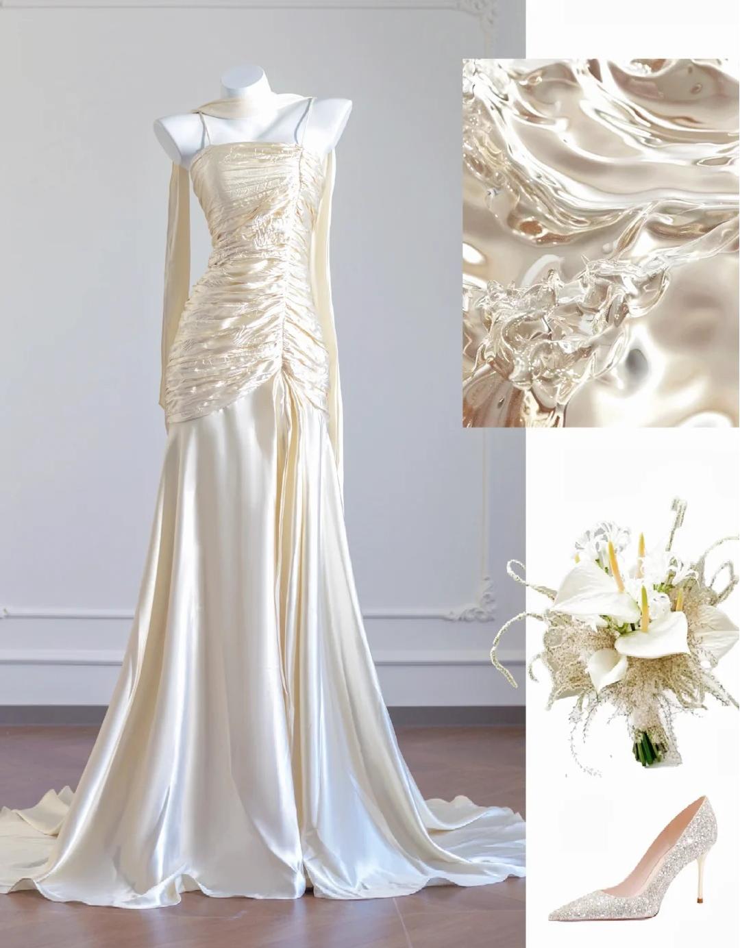 Gorgeous Champagne Spaghetti Straps Mermaid Long Prom Dresses Sweet 16   EvaFashionDress