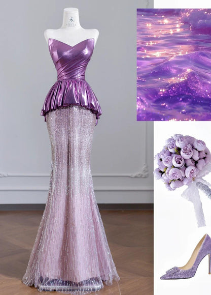 Süße trägerlose rosa und lila Meerjungfrau lange Ballkleider elegante Abendkleider ED02314