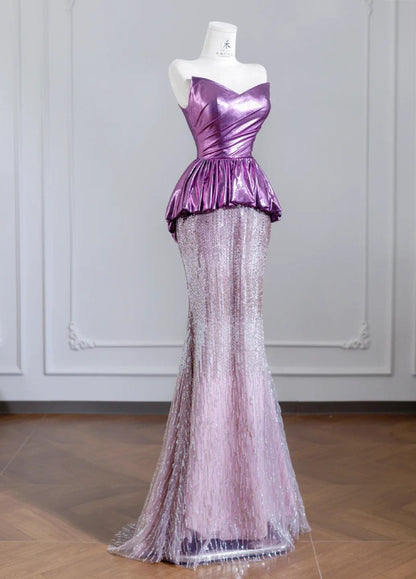 Süße trägerlose rosa und lila Meerjungfrau lange Ballkleider elegante Abendkleider ED02314