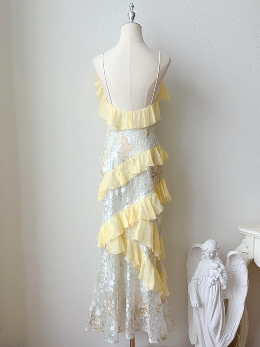 Cute Spaghetti Straps Party Dress Lace Applique Ruffles Birthday Prom Dresses ED02322