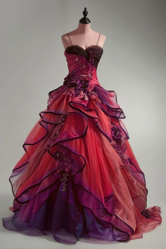 Gorgeous Ombre Spaghetti Straps A-Line Layered Tulle Long Prom Dresses Formal Evening Gowns ED02327