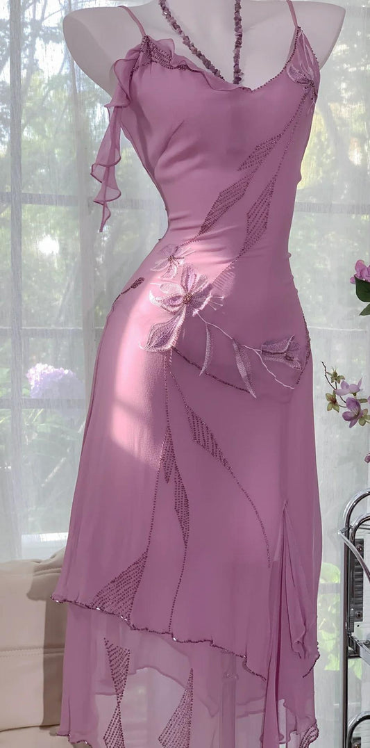 Vintage Purple Spaghetti Straps Chiffon Beading Short Prom Dresses Sweet Party Dresses ED02346
