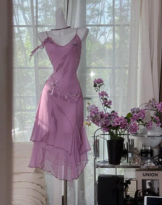 Vintage Purple Spaghetti Straps Chiffon Beading Short Prom Dresses Sweet Party Dresses ED02346