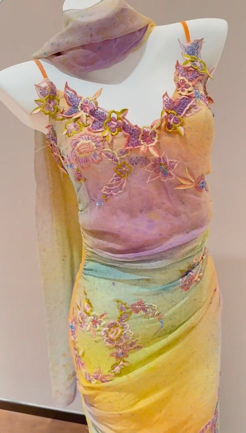 Glam Yellow Pink Spaghetti Straps Chiffon Embroidered Appliques Mermaid Prom Dresses Formal Evening Gowns