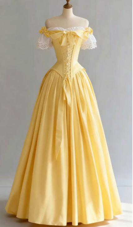 Vintage Blue Palace Style Satin A-Line Long Prom Dresses Formal Off-the-shoulder Evening Gowns  ED02365