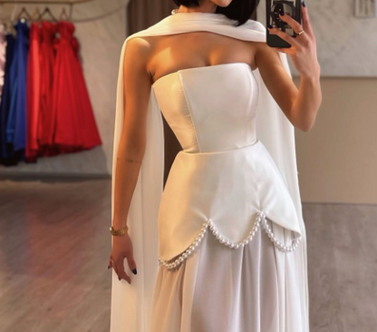 Elegant Purple Strapless A-Line Chiffon Long Prom Dresses Formal Evening Gowns ED02377