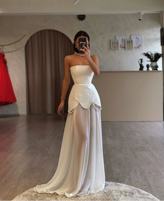 Elegant Purple Strapless A-Line Chiffon Long Prom Dresses Formal Evening Gowns ED02377