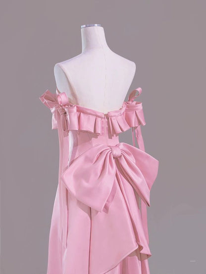 Magnifique robe de mariée rose coupe trapèze, épaules dénudées, traîne en satin, robe de soirée formelle ED02383
