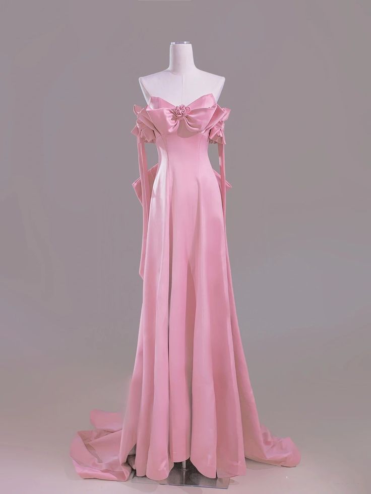 Magnifique robe de mariée rose coupe trapèze, épaules dénudées, traîne en satin, robe de soirée formelle ED02383