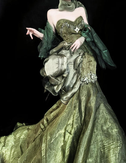 Stunning Forest Green Strapless Mermaid Prom Dresses Tulle Birthday Dress ED02399