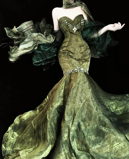 Stunning Forest Green Strapless Mermaid Prom Dresses Tulle Birthday Dress ED02399
