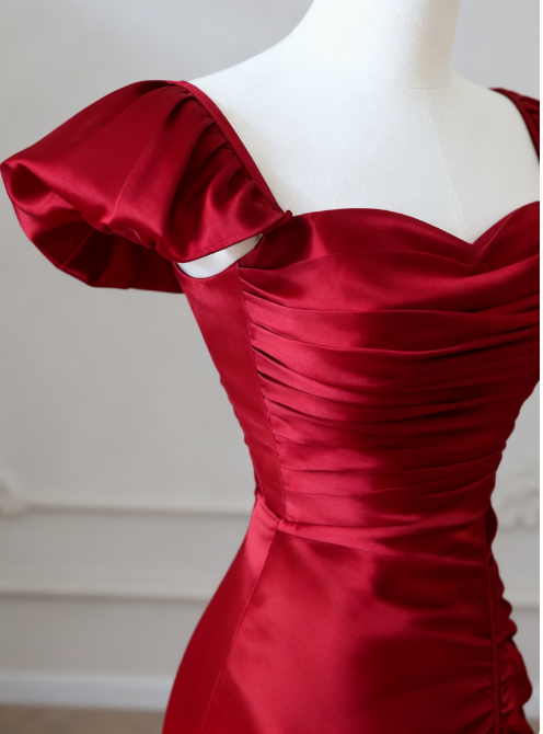 Mermaid Satin Burgundy Long Prom Dress, Mermaid Burgundy Long Formal Dress ED024