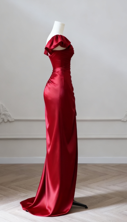 Mermaid Satin Burgundy Long Prom Dress, Mermaid Burgundy Long Formal Dress ED024