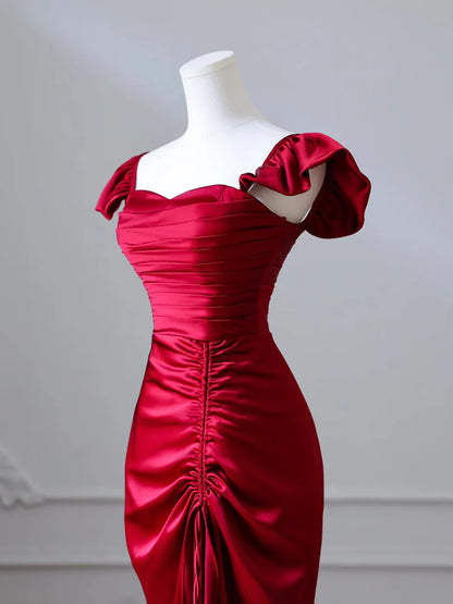 Burgunderrotes langes Ballkleid aus Satin im Meerjungfrauenstil, Burgunderrotes langes Abendkleid im Meerjungfrauenstil ED024