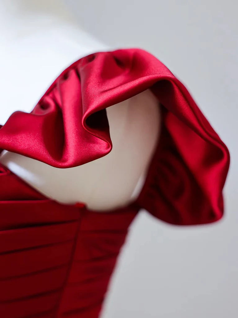 Burgunderrotes langes Ballkleid aus Satin im Meerjungfrauenstil, Burgunderrotes langes Abendkleid im Meerjungfrauenstil ED024