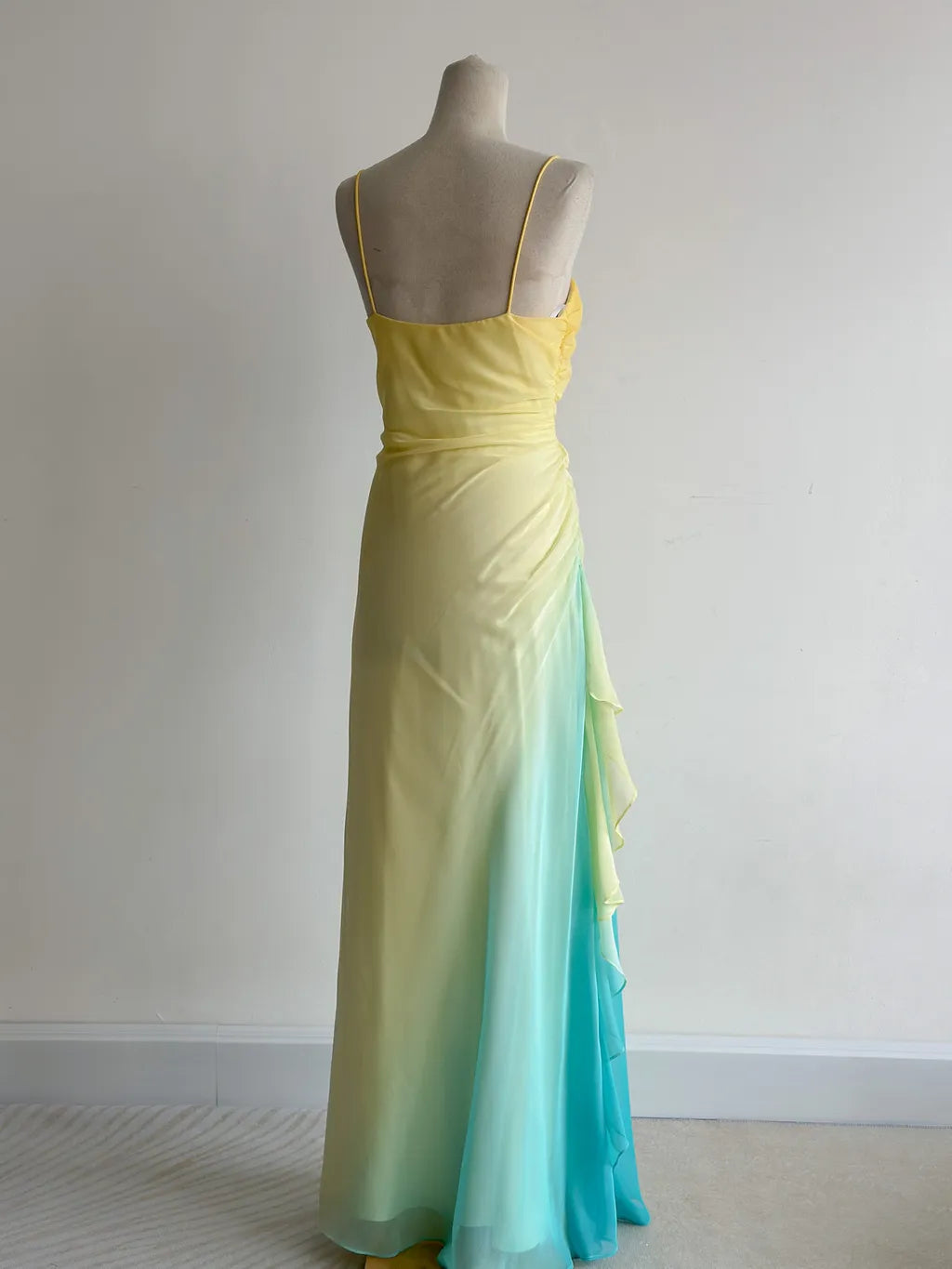 Robe de soirée vintage en mousseline de soie, robe fourreau à bretelles spaghetti, couleur jaune beurre de conte de fées, ED02416