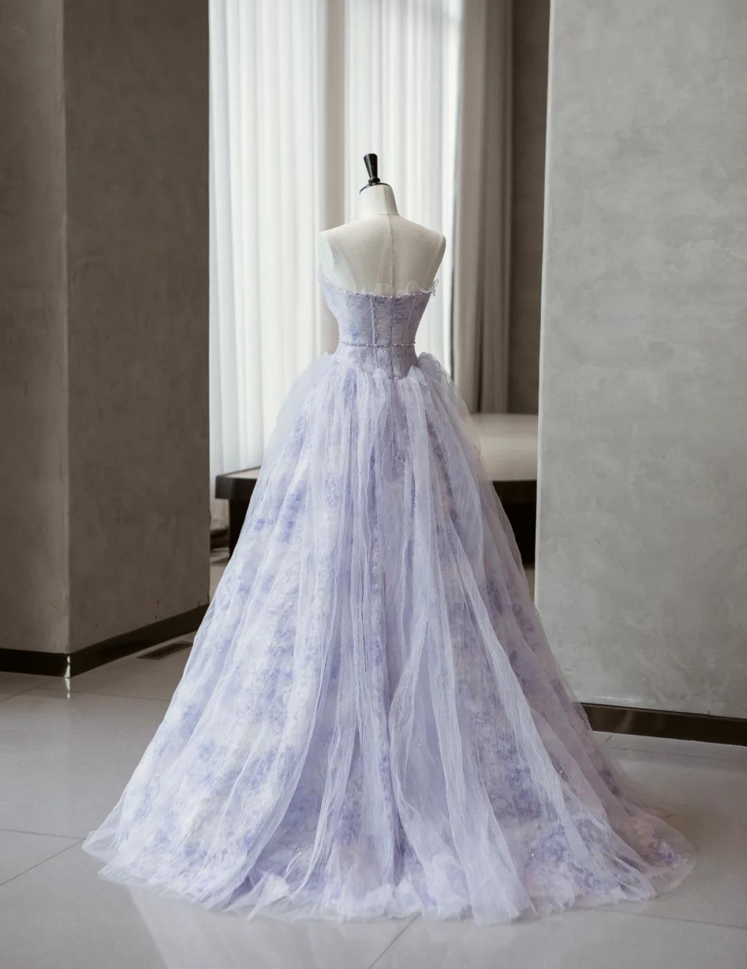 Robe de bal trapèze violette en tulle, sans bretelles, tenue de soirée Sweet 16, ED02429