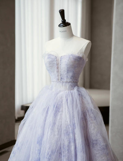 Robe de bal trapèze violette en tulle, sans bretelles, tenue de soirée Sweet 16, ED02429