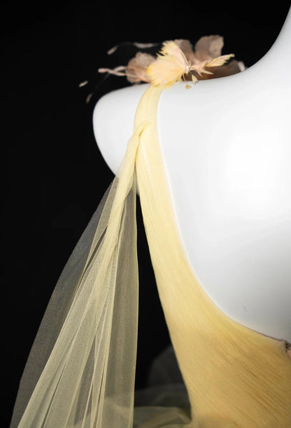 Jolie robe de bal jaune asymétrique en tulle, coupe trapèze, robe de soirée formelle pour anniversaire, ED02435